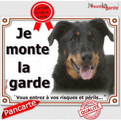 Beauceron noir et feu Tête, Plaque portail "Je Monte la Garde, risques périls" panneau affiche pancarte photo berger de Beauce