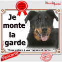 Beauceron noir feu, plaque portail "Je Monte la Garde, risques périls" 3 tailles LUX D