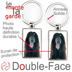 Porte-Clefs métallique double face photo Lévrier Afghan noir, idée cadeau porte clés fer acier