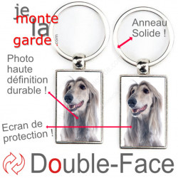 Porte-Clefs Métal, double face photo Lévrier Afghan gris bleu