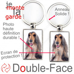 Porte-Clefs Métal, double face photo Lévrier Afghan tricolore