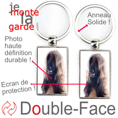 Porte-Clefs Métal, double face photo Lévrier Afghan Fauve masque noir Porte-Clefs Métal, double face photo Lévrier Afghan Fauve masque noir