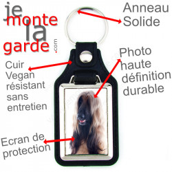 Porte-clés en cuir vegan et support en métal, avec la photo de votre Lévrier Afghan fauve masque noir, idée cadeau porte clés