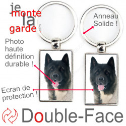 Porte-Clefs Métal, double face photo Akita Américain bringé