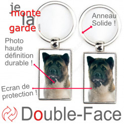 Porte-Clefs métallique double face photo Akita Américain, idée cadeau porte clés fer acier Akita usa