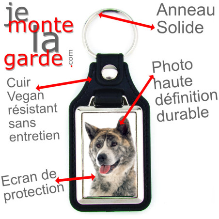 Porte-Clefs cuir vegan, photo Akita Inu Japonais bringé Porte-Clefs cuir vegan, photo Akita Inu Japonais bringé