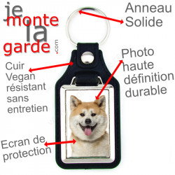 Porte-clés en cuir vegan et support en métal, avec la photo de votre Akita Inu Japonais fauve orange, idée cadeau porte clés