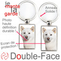 Porte-Clefs Métal, double face photo Akita Inu blanc