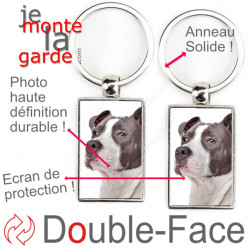 Porte-Clefs Métal, double face photo Amstaff bleu gris