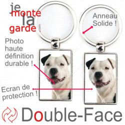 Porte-Clefs Métal, double face photo Amstaff blanc et noir