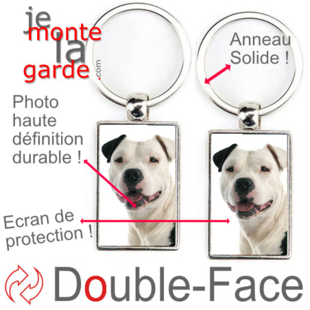 Porte-Clefs Métal, double face photo Amstaff blanc et noir Porte-Clefs Métal, double face photo Amstaff blanc et noir