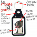 Porte-Clefs cuir vegan, photo Amstaff noir et blanc