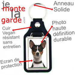 Porte-Clefs cuir vegan, photo Basenji tricolore