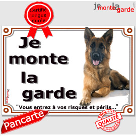 Berger Allemand noir et feu à poils mi-longs plaque portail "Je Monte la Garde, vous entrez à vos risques et périls" photo, rési