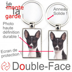 Porte-Clefs Métal, double face photo Basenji noir et blanc