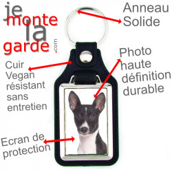 Porte-clés en cuir vegan et support en métal, avec la photo de votre Basenji noir et blanc, idée cadeau porte clés