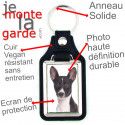 Porte-Clefs cuir vegan, photo Basenji noir et blanc