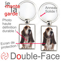 Porte-Clefs métallique double face photo Basset Hound, idée cadeau porte clés fer acier Hund