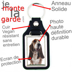 Porte-clés en cuir vegan et support en métal, avec la photo de votre Basset Hound, idée cadeau porte clés Hund