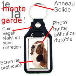 Porte-Clefs cuir vegan, photo Basset Hound