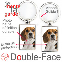 Porte-Clefs métallique double face photo Beagle tricolore, idée cadeau porte clés fer acier