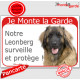 Leonberg tête, Plaque portail rouge "Je Monte la Garde, surveille protège" pancarte attention au chien panneau photo