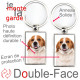 Porte-Clefs métallique double face photo Beagle blanc et fauve marron, idée cadeau porte clés fer acier