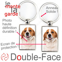 Porte-Clefs métallique double face photo Beagle blanc et fauve marron, idée cadeau porte clés fer acier