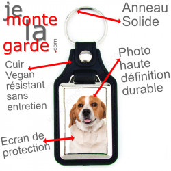 Porte-Clefs cuir vegan, photo Beagle blanc et fauve