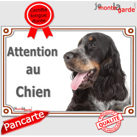 Cocker Anglais tricolore bleu roan et feu, plaque portail "Attention au Chien" photo, résiste pluie soleil gel, idée cadeau