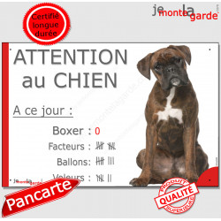 Boxer Bringé, plaque humour "Nombre de Voleurs, ballons, facteurs" 24 cm NBR
