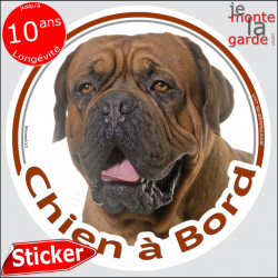 Dogue de Bordeaux, sticker rond voiture "Chien à Bord" 14 cm