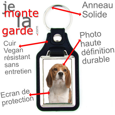 Porte-Clefs cuir vegan, photo Beagle blanc et fauve Porte-Clefs cuir vegan, photo Beagle blanc et fauve