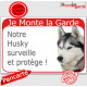Husky Gris Tête, Plaque Portail rouge "Je Monte la Garde, surveille protège" pancarte photo, affiche panneau fluo