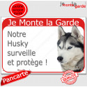 Husky Gris, plaque portail rouge "Je Monte la Garde" 24 cm RED