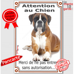 Boxer Fauve, Plaque Portail "Attention au Chien, interdit autorisation" verticale, panneau pancarte affiche, orange photo