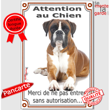 Boxer Fauve, plaque portail verticale photo "Attention au Chien, merci de ne pas entrer sans autorisation" 2 tailles D