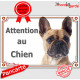 Bouledogue Français fauve Tête, plaque portail "Attention au Chien" pancarte panneau photo bulldog beige sable