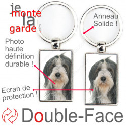 Porte-Clefs métallique double face photo Bearded Collie, idée cadeau porte clés fer acier Colly Barbu