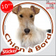 Fox-Terrier à poils durs Tête, Sticker autocollant rond "Chien à Bord" disque photo adhésif vitre voiture marron