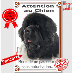 Terre neuve noir et blanc, plaque portail verticale "Attention au Chien, interdit sans autorisation" pancarte panneau photo race