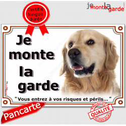Golden Retriever Tête, Plaque portail "Je Monte la Garde, risques périls" panneau photo pancarte attention au chien