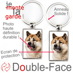 Porte-Clefs Métal, double face photo Akita Américain