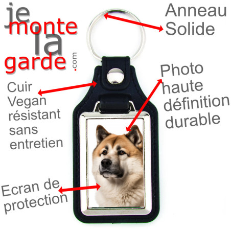 Porte-Clefs cuir vegan, photo Akita Américain fauve Porte-Clefs cuir vegan, photo Akita Américain fauve