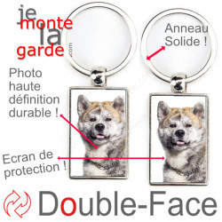 Porte-Clefs métallique double face photo Akita Inu Japonais bringé, idée cadeau porte clés fer acier