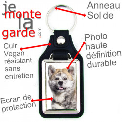 Porte-Clefs cuir vegan, photo Akita Inu Japonais bringé