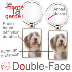 Porte-Clefs métallique double face photo Bearded Collie fauve sable, idée cadeau porte clés fer acier Colly Barbu