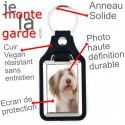 Porte-Clefs cuir vegan, photo Bearded Collie fauve