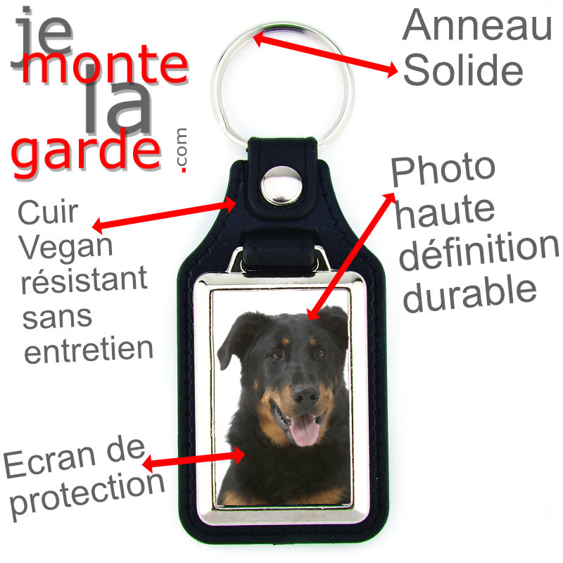 Porte-clés en cuir vegan et support en métal, avec photo du Beauceron, idée cadeau porte clés Berger de Beauce noir et feu Porte-clés en cuir vegan et support en métal, avec photo du Beauceron, idée cadeau porte clés Berger de Beauce noir et feu