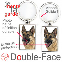 Porte-Clefs métallique double face photo Berger Allemand gris poils courts, idée cadeau porte clés fer acier